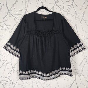 Woman RXB Black Cotton Jersey Embroidered Square Neck Top